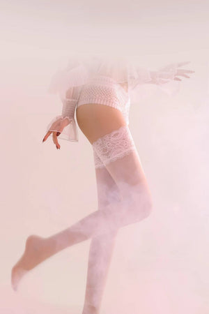 Cherays LIMERENCEM Monet Garden Gloss Silky Lace Thigh High Stockings