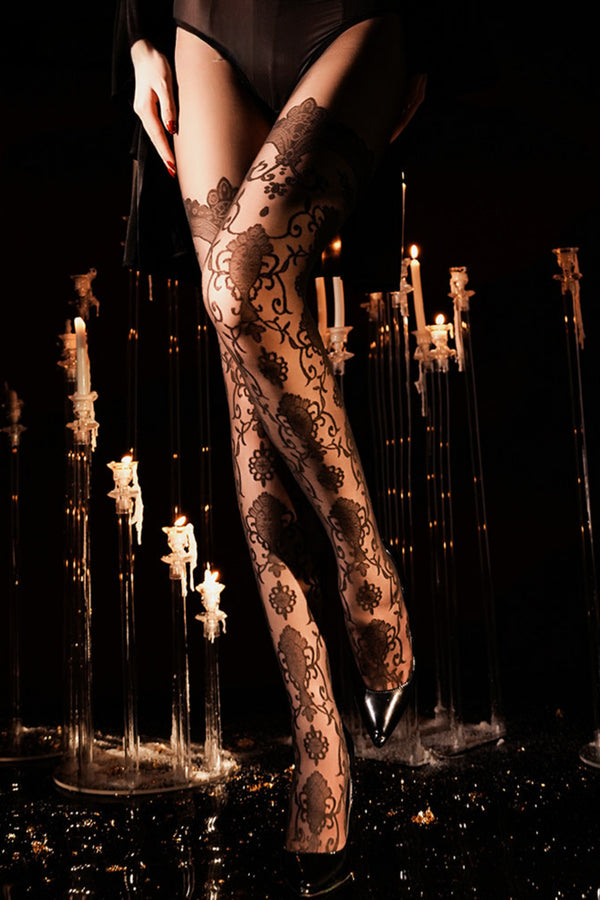 Cherays LIMERENCEM Baroque Floral Jacquard Sheer Patterned Tights