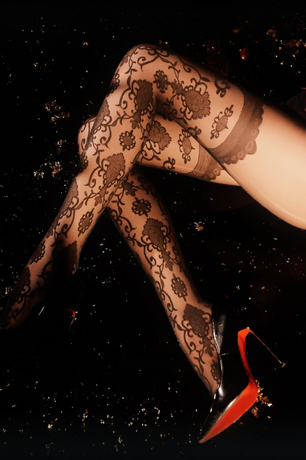 Cherays LIMERENCEM Baroque Floral Jacquard Sheer Patterned Tights