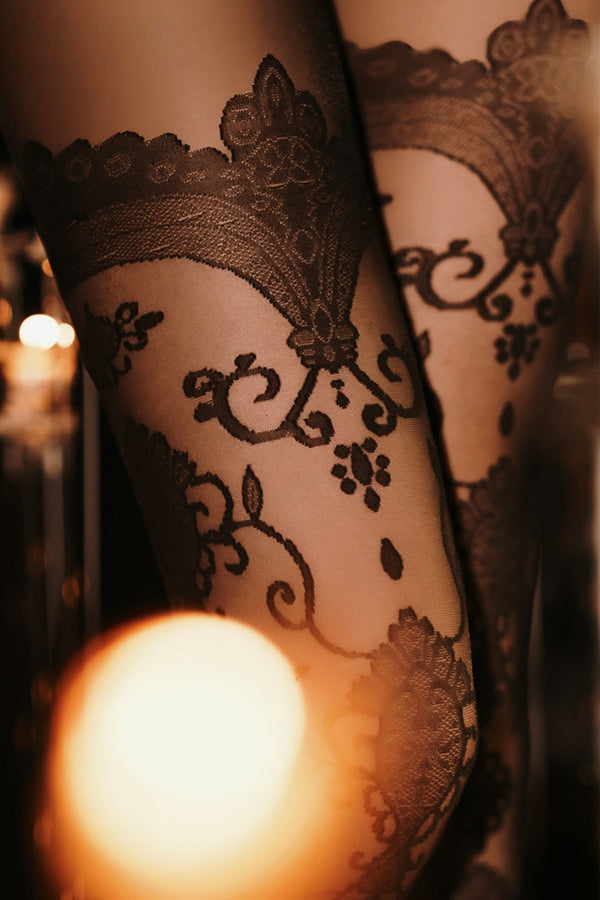 Cherays LIMERENCEM Baroque Floral Jacquard Sheer Patterned Tights