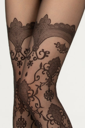 Cherays LIMERENCEM Baroque Floral Jacquard Sheer Patterned Tights