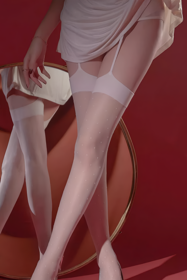 Cherays SK Dot Polka Dot Integrated Garter Ultra Sheer Silky Stockings