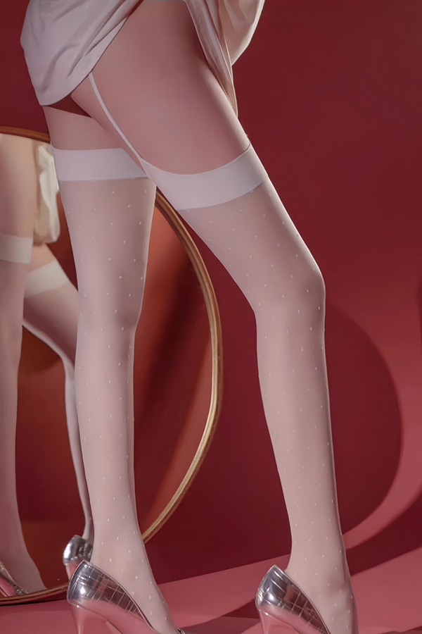Cherays SK Dot Polka Dot Integrated Garter Ultra Sheer Silky Stockings