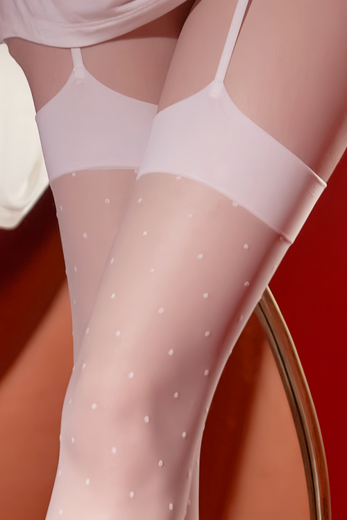 Cherays SK Dot Polka Dot Integrated Garter Ultra Sheer Silky Stockings
