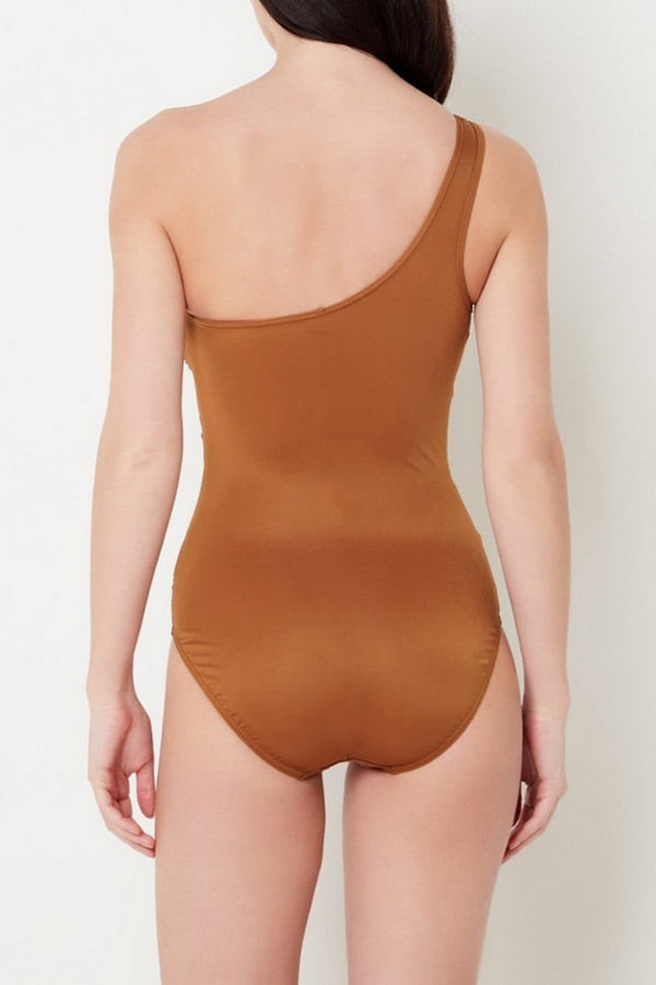 One Shoulder Mesh Splice French Vintage One Piece Swimsuit